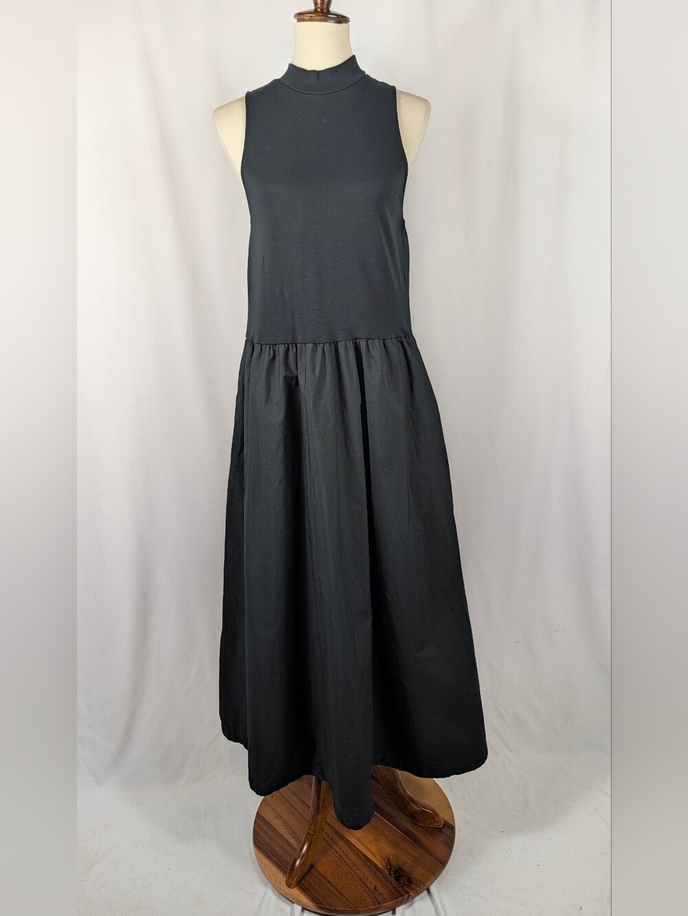 A New Day Black 100% Cotton Mock Neck Sleeveless Midi Dress Pockets Womens Sz XL